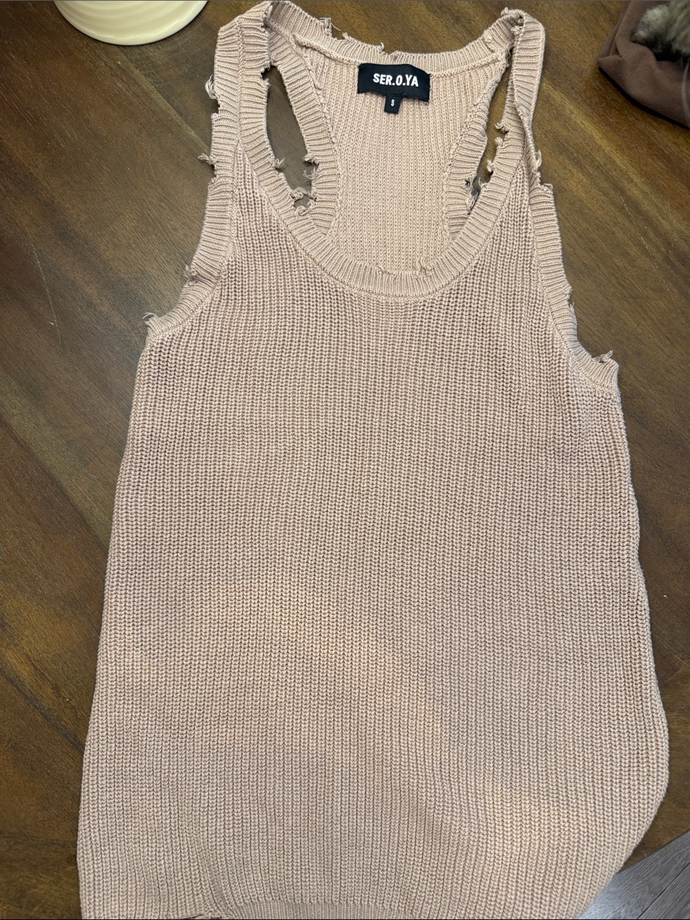 SER.O.YA Distressed Knit Tank - Blush Pink
